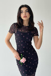 Alexandra Küçük Çiçek Detaylı Kısa KolluTül Elbise