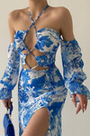 Brice Mavi Göğsü Pencere Detaylı Elbise