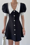 Cremieux  Sivri Yaka Kalp Düğmeli Elbise Ön Sipariş