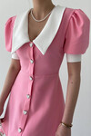 Cremieux Sivri Yaka Kalp Düğmeli Elbise Ön Sipariş