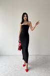 Elena Siyah Askılı Uzun Elbise