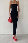 Elena Siyah Askılı Uzun Elbise